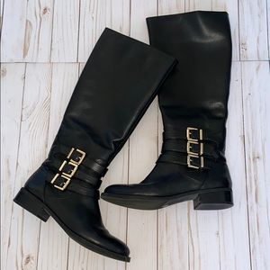 INC Black Wide Calf Leather Riding Boot